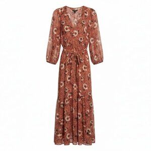 Banana Republic Terracotta Floral Boho Maxi Dress w/ Tie Waist - M